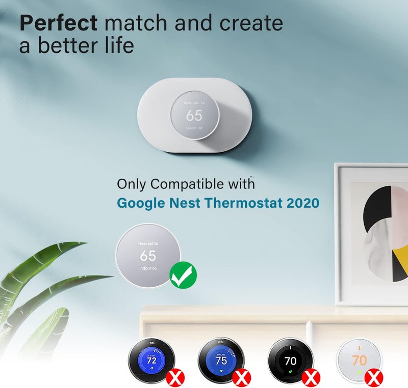 HOGEE Wall Plate Cover Trim Kit Compatible with Google Nest Thermostat 2020, Wall Plate Cover for Google Nest Thermostat 2020, Easy to Install - Snow - Image 2